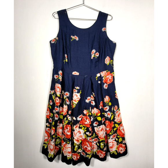 Lands End Blue Floral 100% Linen Garden Print Sleeveless Dress Size 14 Petite - Picture 2 of 11